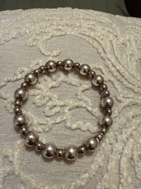 Sterling Silver Bead Bangle Bracelet - Silver